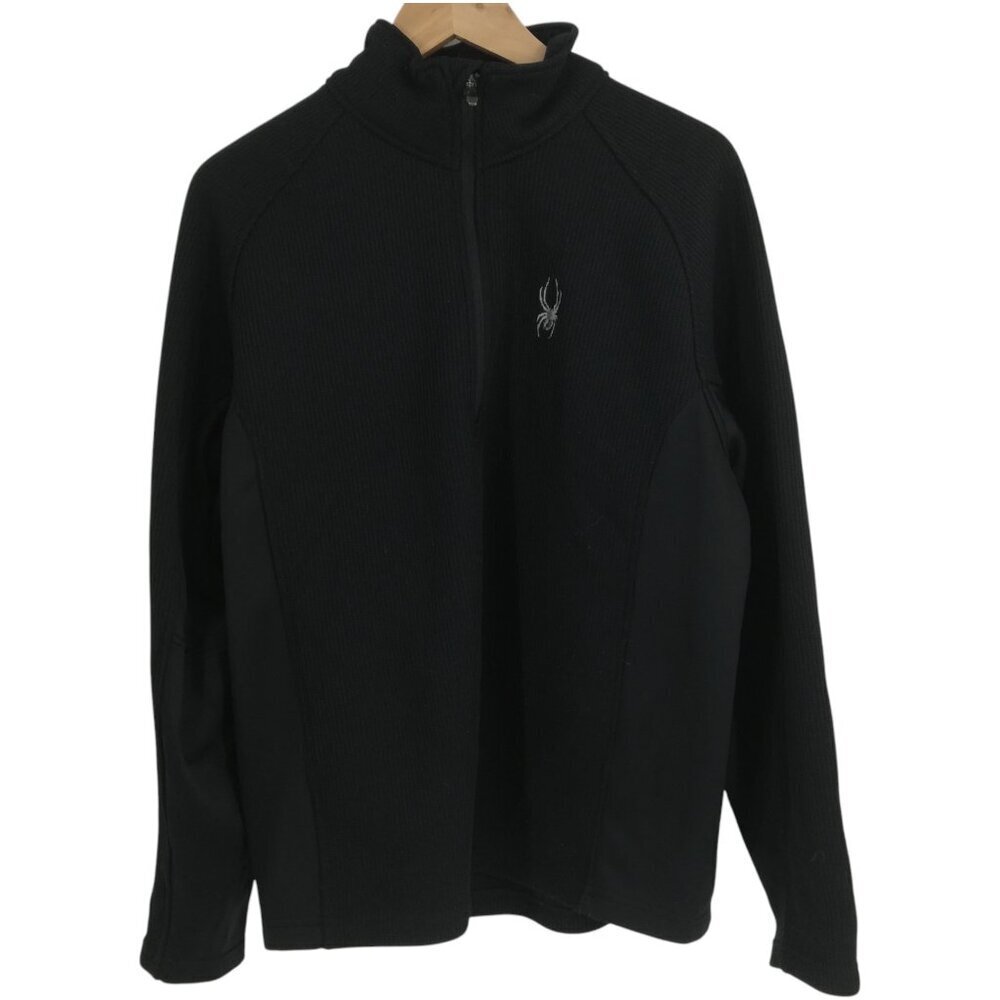 Spyder Mens Core Sweater 1/4 Zip Pullover Jacket Size L Black Logo Ribbed Knit